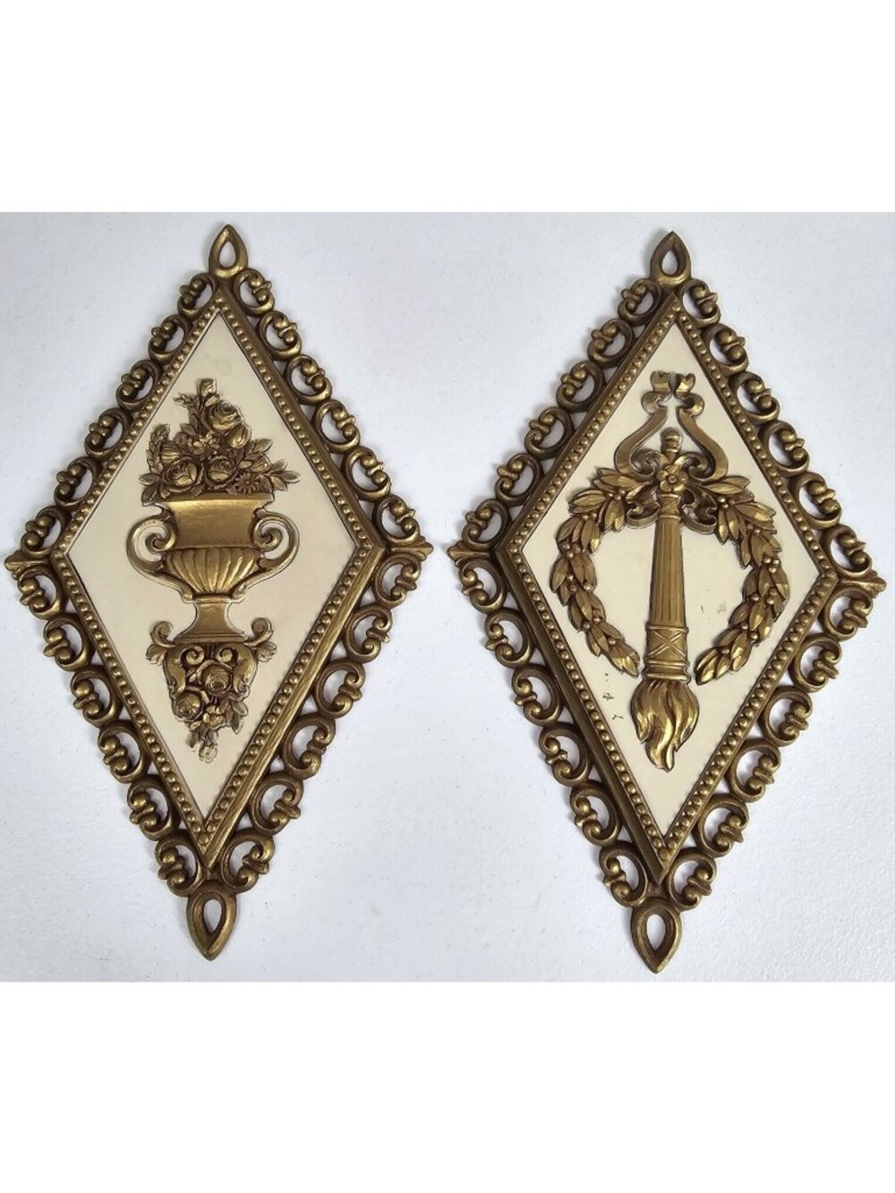Homco Set of 2 Vtg USA Made Wall Hanging MCM Floral Dark & Moody Kitschy Craft
